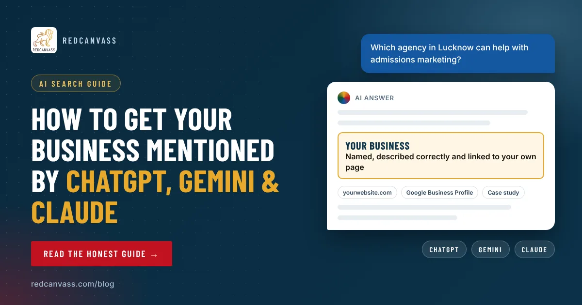 Illustration of an AI assistant answer naming a business, with ChatGPT, Gemini and Claude labels