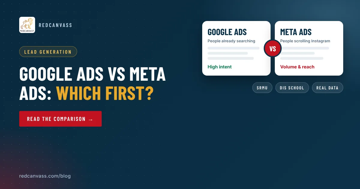 Cover: Google Ads versus Meta Ads for lead generation, comparing searching and scrolling audiences